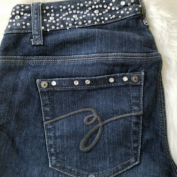 Skinny Dark Wash Ripped Jeans with Rhinestones - Picture 8 of 8